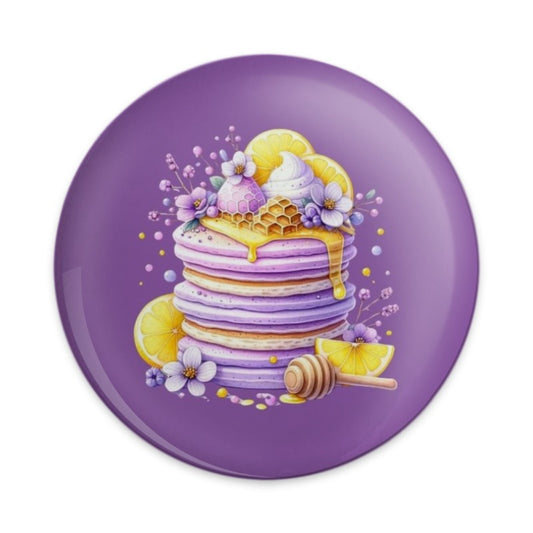 Pancake and Honey Pinback Button, Lemon Floral Button, Food Lover Gift, Sweet Treat Pinback, Cute Pancake Button, Button for Backpacks - Tawshia