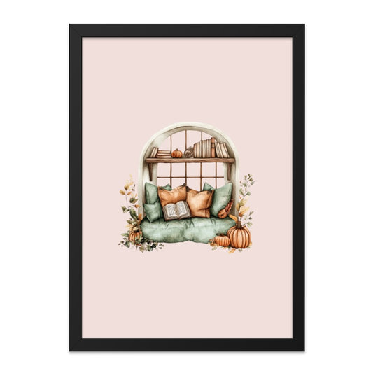 Cozy Reading Nook Wall Art, Fall Decor Print, Pumpkin Window Seat, Autumn Aesthetic, Book Lover Gift, Warm Home Art, Home Decor - Tawshia