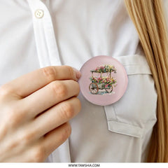 Floral Cart Pinback Button, Flower Cart Wheel Button, Spring Flower Cart, Watercolor Art Pinback Button, Cute Floral Button - Tawshia