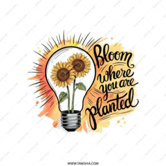 Bloom Where You Are Planted Tote Bag, Sunflower Design, Inspirational Quote Bag, Floral Light Bulb Design, Motivational Tote, Unique Gift - Tawshia