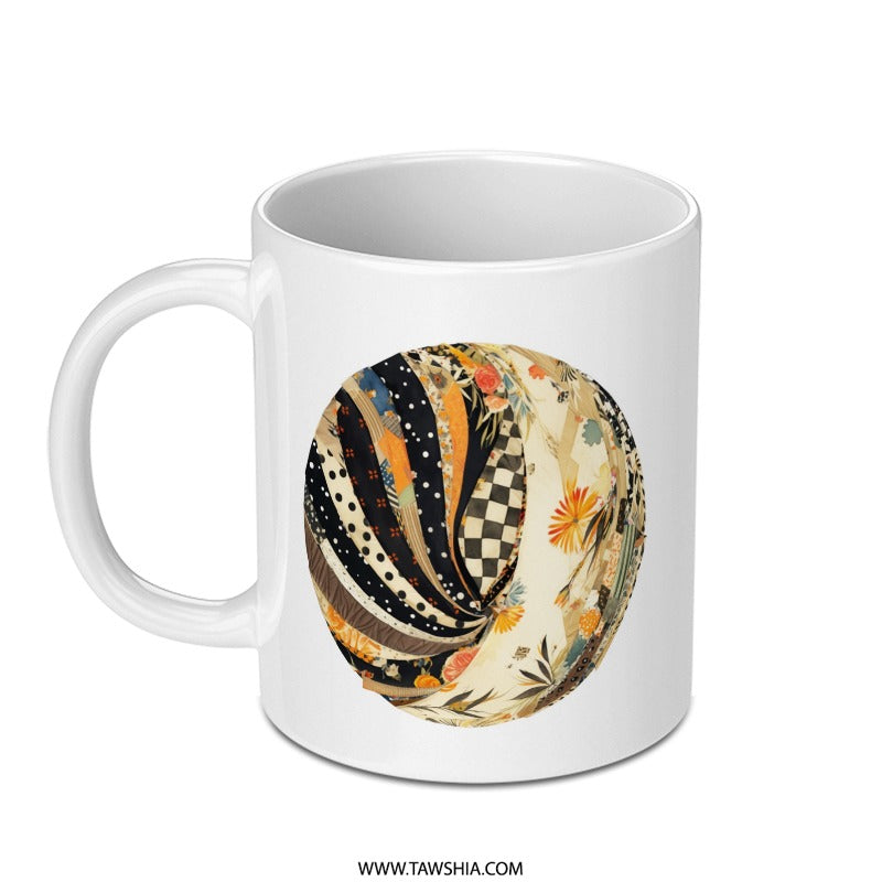 Floral Patchwork Mug, Coffee Mug, Tea Mug, Artistic Mug, Novelty Mug, Gift Mug, Decorative Mug, Trendy Mug SKU: MG10004218 - Tawshia
