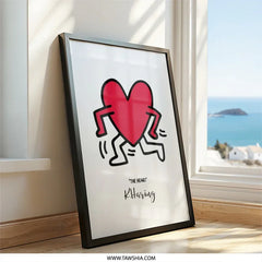 Keith Haring Heart Wall Art, Pop Art Print, 80s Art Poster, Running Heart Design, Contemporary Art Decor, Trendy Wall Art - Tawshia