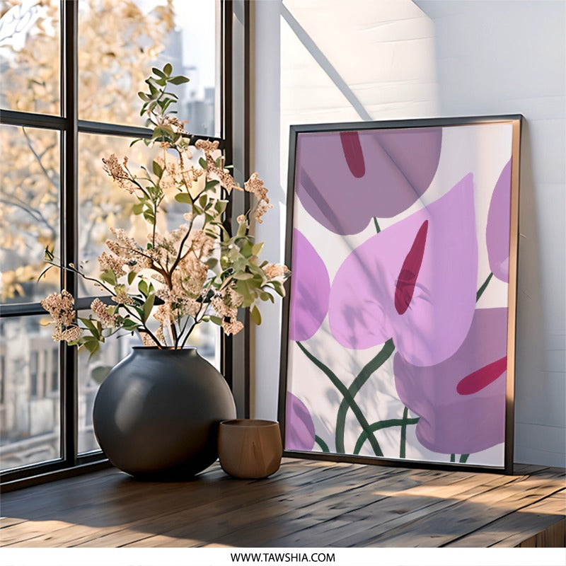 Anthurium Wall Art, Floral Print, Modern Flower Art, Botanical Wall Decor, Home Decor, Abstract Art Print, Contemporary Wall Hanging - Tawshia