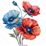 Floral Pinback Button, Poppy Pin, Red and Blue Flower Button, Botanical Art Button, Colorful Pin Button, Artistic Pin, Flower Lover Gift - Tawshia