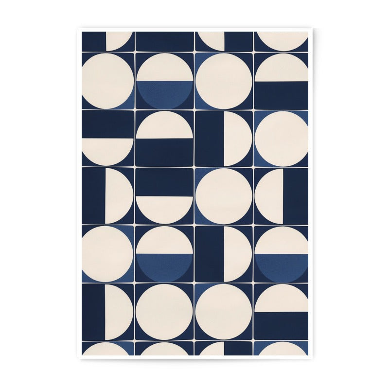 Abstract Geometric Photographic Print, Blue and Beige Circle Square Art, Modern Wall Decor, Trendy Home Decor, Unique Art Print - Tawshia