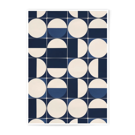 Abstract Geometric Photographic Print, Blue and Beige Circle Square Art, Modern Wall Decor, Trendy Home Decor, Unique Art Print - Tawshia