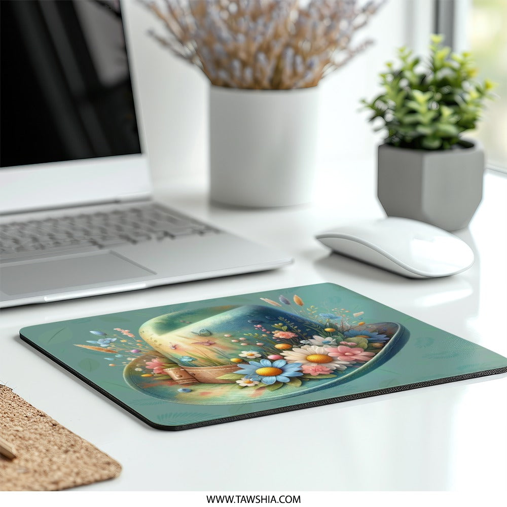 Floral Hat MousePad, Butterfly Mouse Pad, Flower Garden Mouse Mat, Cute Desk Accessories, Decorative Computer Mouse Pad - Tawshia