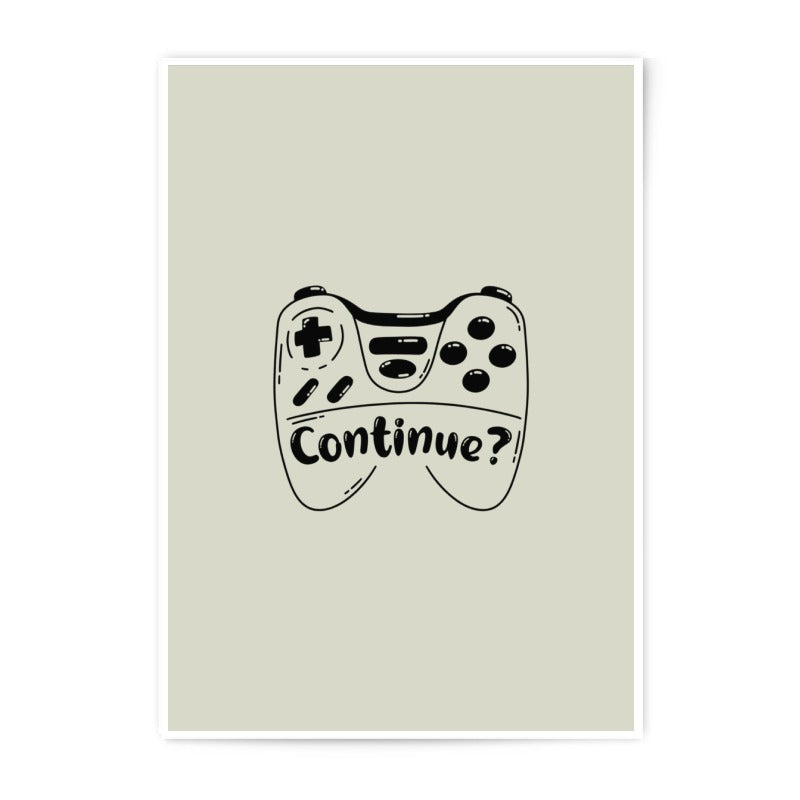 Gamer Photographic Prints, Continue Question, Video Game Art, Controller Illustration, Gaming Wall Art, Hand Drawn Design - Tawshia