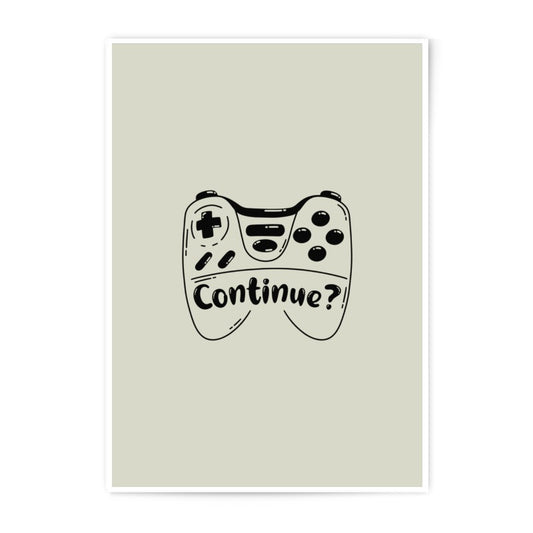 Gamer Photographic Prints, Continue Question, Video Game Art, Controller Illustration, Gaming Wall Art, Hand Drawn Design - Tawshia