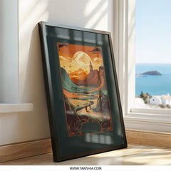 Fantasy Landscape Wall Art, Orange Sunset Print, Adventure Artwork, Framed Nature Scenery, Home Decor, Unique Gift Idea - Tawshia