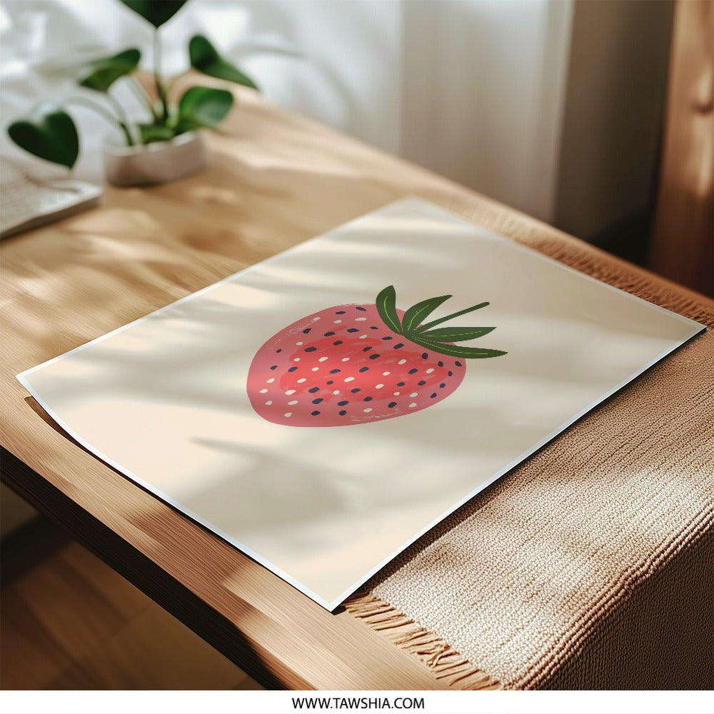 Strawberry Photographic Print, Fruit Wall Art, Kitchen Decor, Minimalist Art Print, Modern Home Decor, Whimsical Art, Berry Art - Tawshia