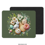 Floral Easter Bunny Mouse Pad, Spring Flowers Bunny, Easter Egg Floral Computer Mousepad, Pastel Decor Mouse Pad, Cute Spring Decor - Tawshia