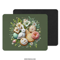 Floral Easter Bunny Mouse Pad, Spring Flowers Bunny, Easter Egg Floral Computer Mousepad, Pastel Decor Mouse Pad, Cute Spring Decor - Tawshia