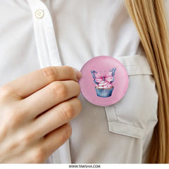 Butterfly Cupcake Pinback Button, Cute Food Pin, Pink Button, Kawaii Badge, Gift for Baker, Party Favor, Collectible Pin, Adorable Button - Tawshia