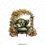 Autumn Reading Nook Pillow, Cozy Chair and Books, Fall Decor Throw Pillow, Pumpkin Floral Accent Pillow, Library Lover Gift - Tawshia