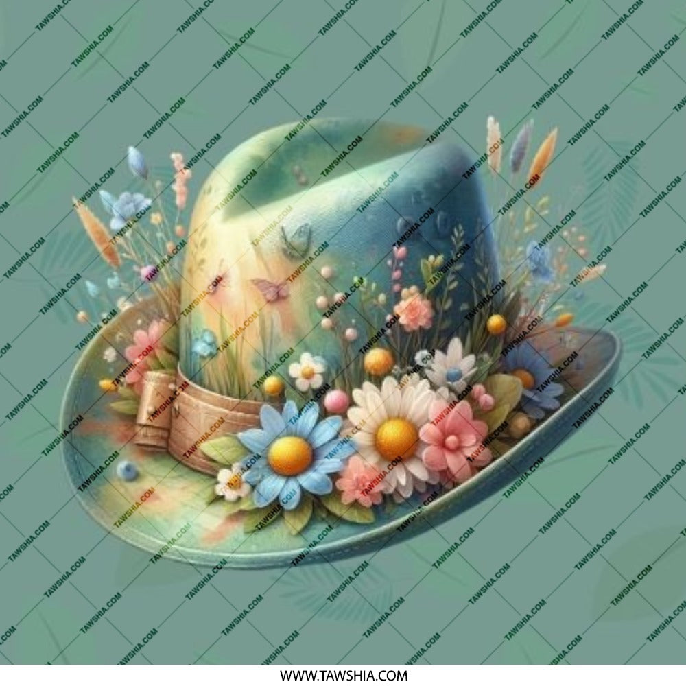Floral Hat Pinback Button, Cute Hat Button, Colorful Flowers Button, Hat with Flowers Pin, Unique Button, Gift for Friend - Tawshia