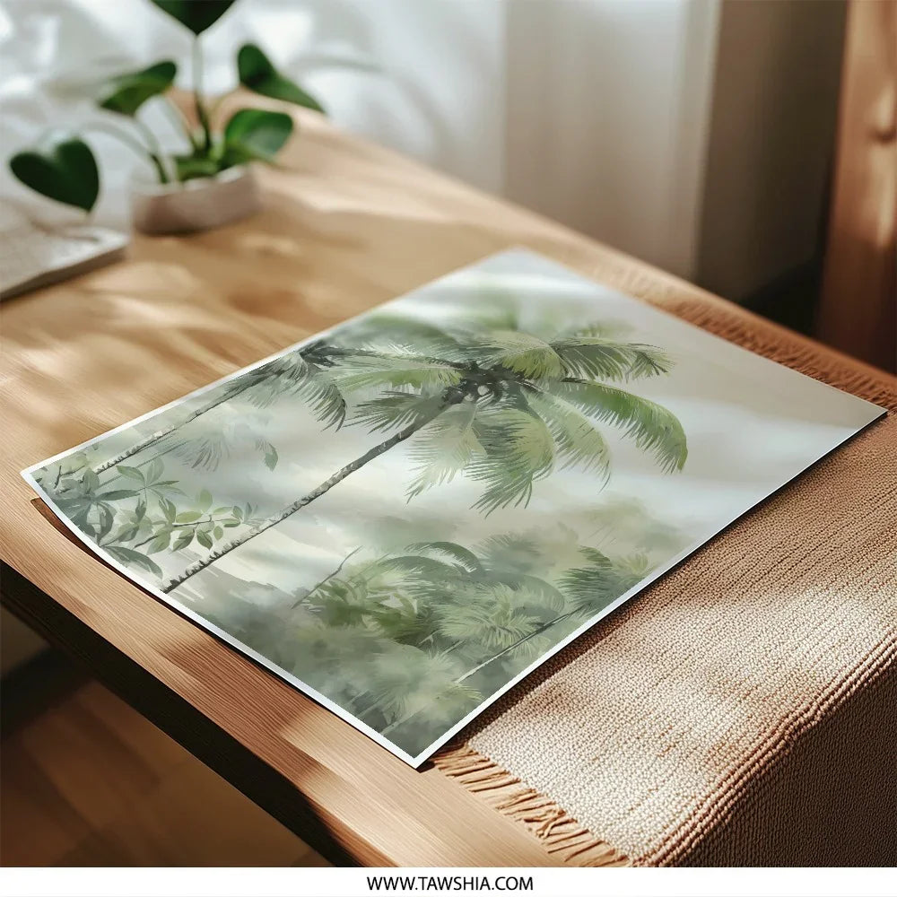 Tropical Palm Trees Photographic Print, Watercolor Palm Tree Wall Art, Green Jungle Photography, Beach Decor Art Print, Nature Photography - Tawshia