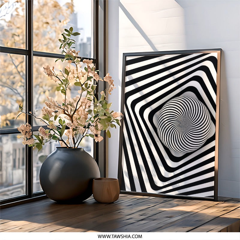 Optical Illusion Wall Art, Modern Art Print, Abstract Home Decor, Black and White Art, Geometric Design, Hypnotic Art - Tawshia