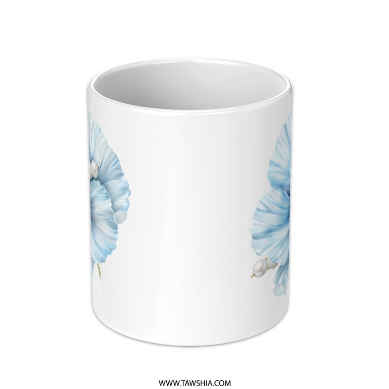 Blue Poppy Mug, Floral Mug, Pearl Accent, Elegant Coffee Cup, Flower Mug, Gift Idea, Stylish Mug, Unique Design, Decorative Mug, Art Mug - Tawshia