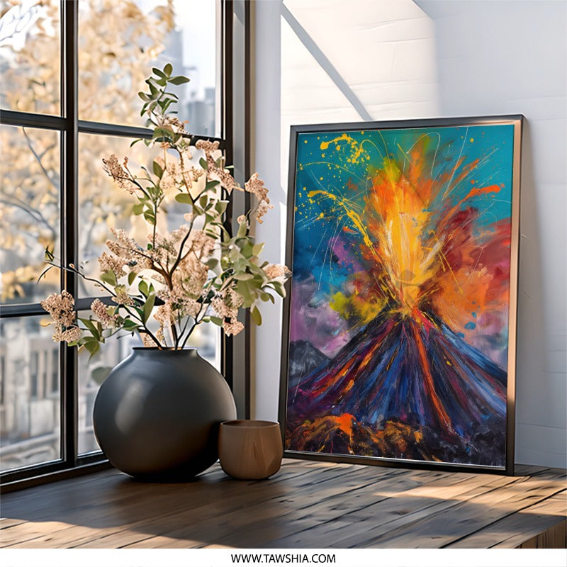 Volcano Eruption Wall Art, Colorful Explosion Print, Abstract Landscape Painting, Nature Home Decor, Modern Art Print - Tawshia
