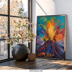 Volcano Eruption Wall Art, Colorful Explosion Print, Abstract Landscape Painting, Nature Home Decor, Modern Art Print - Tawshia