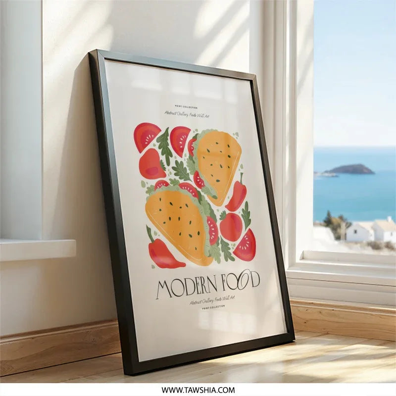 Modern Food Wall Art, Taco Print, Kitchen Art, Minimalist Food Art, Abstract Food Print, Restaurant Decor, Dining Room Art - Tawshia