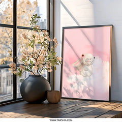 Bunny Wall Art, Cute Rabbit Art, Nursery Decor, Pink Cloud Wall Decor, Kids Room Art, Baby Shower Gift, Animal Illustration, Flower Crown - Tawshia