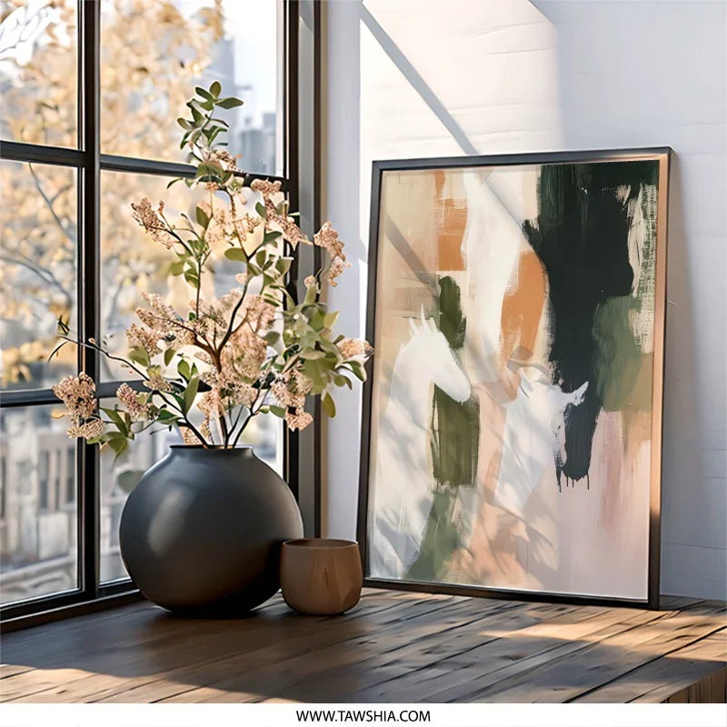 Abstract Horse Wall Art, Modern Farmhouse Decor, Neutral Tone Painting, Equestrian Print, Home Decor, Gallery Wall, Horse Lover Gift - Tawshia