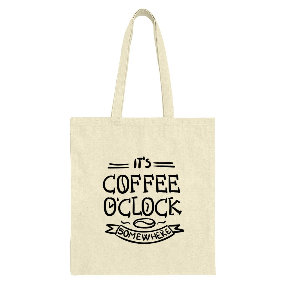 Coffee OClock Tote Bag, Funny Quote Bag, Coffee Lover Gift, Novelty Tote, Cute Everyday Bag, Reusable Shopping Bag, Gift for Her - Tawshia