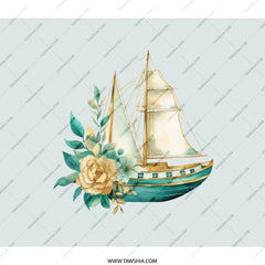 Sailing Ship Backpack, Floral Boat BackPack, Watercolor Sailboat BackPack, Nautical BackPack, Ship Lover Gift, Sea Adventures BackPack - Tawshia