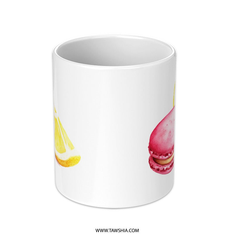 Macaron Mug, Lemon Slice Mug, Foodie Gift, Sweet Treats Coffee Mug, Watercolor Mug, Baker Gift, Dessert Lover Mug, Pastel Colors Mug - Tawshia