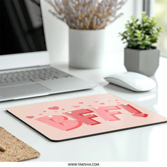 BFF Mouse Pad, Best Friends Forever, Pink Hearts Decor, Cute Desk Accessory, Gift for Bestie, Girly Aesthetic, Trendy Office Decor - Tawshia