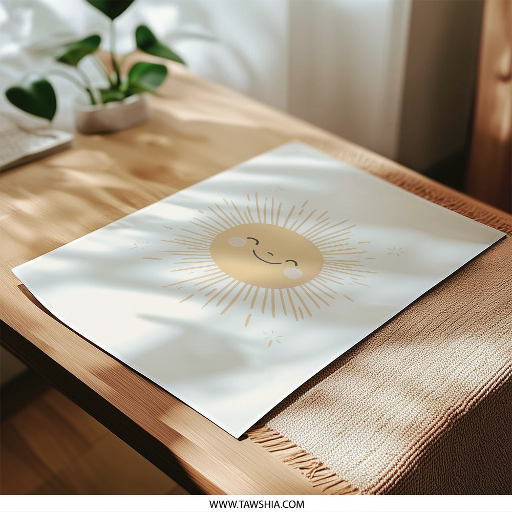 Smiling Sun Photographic Print, Kids Room Decor, Happy Sunshine Art, Nursery Wall Art, Baby Room Print, Modern Kids Art, Cute Sun Art - Tawshia