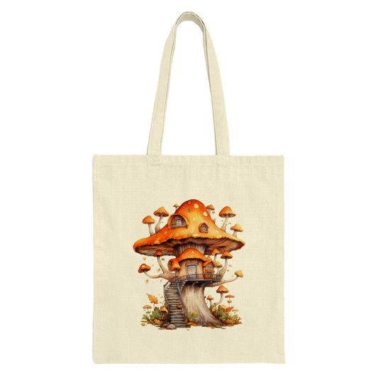 Mushroom House Tote Bag, Whimsical Cottagecore Bag, Fantasy Mushroom Art, Unique Gift Idea, Fun Tote for Book Lovers - Tawshia