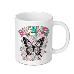 Dreamer Butterfly Floral Mug, Leopard Print, Boho Coffee Cup, Inspirational Tea Mug, Cute Gift Idea (120 chars) - Tawshia