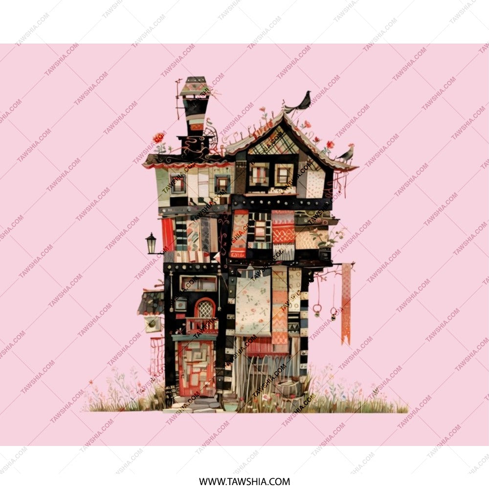 Whimsical Building Mouse Pad, Colorful House Illustration, Quirky Desk Accessory, Unique Computer Mat, Artist Design Mousepad - Tawshia