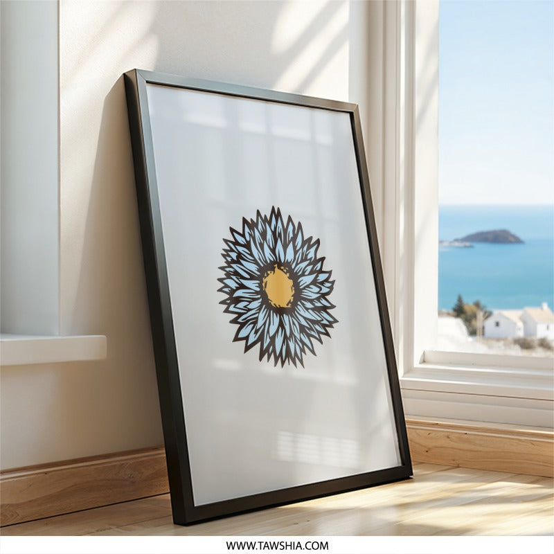 Blue Daisy Wall Art, Floral Print, Flower Wall Decor, Botanical Art Print, Modern Home Decor, Nature Inspired Wall Art (137 chars) - Tawshia