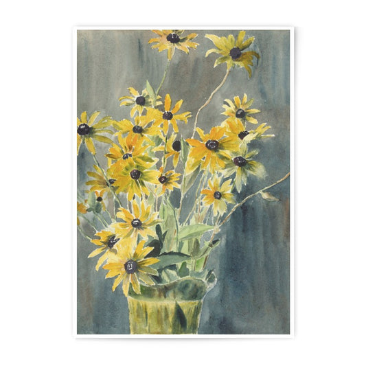 Yellow Rudbeckia Flowers Photographic Print, Floral Art, Botanical Still Life, Home Decor, Vintage Style Wall Art, Ready to Frame - Tawshia