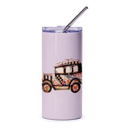 Vintage Car Tumbler, Floral Antique Auto, Unique Gift, Stylish Drinkware, Tumblers for Car Lovers, Classic Automobile Theme - Tawshia
