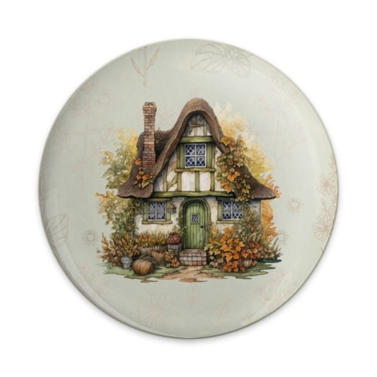 Cottagecore Pinback Button, Watercolor Cottage, Autumn Vibes Pin Button, Cozy Home Badge, Whimsical House Button, Cute Cottage Button - Tawshia
