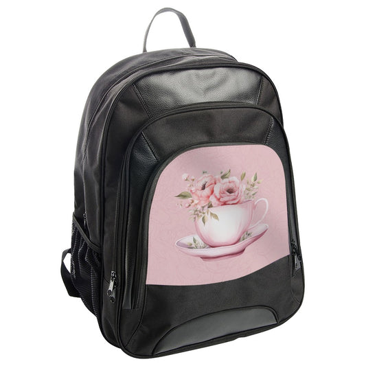 Floral Tea Cup BackPack, Pink Roses Art, Tea Party Lover Gift, Cute Student BackPack, Stylish Floral BackPack, Tea Cup Design - Tawshia