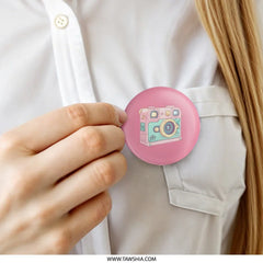 Cute Cartoon Camera Pinback, Retro Camera Badge, Pink Photography Button, Gift for Photographers, Colorful Camera Pin - Tawshia
