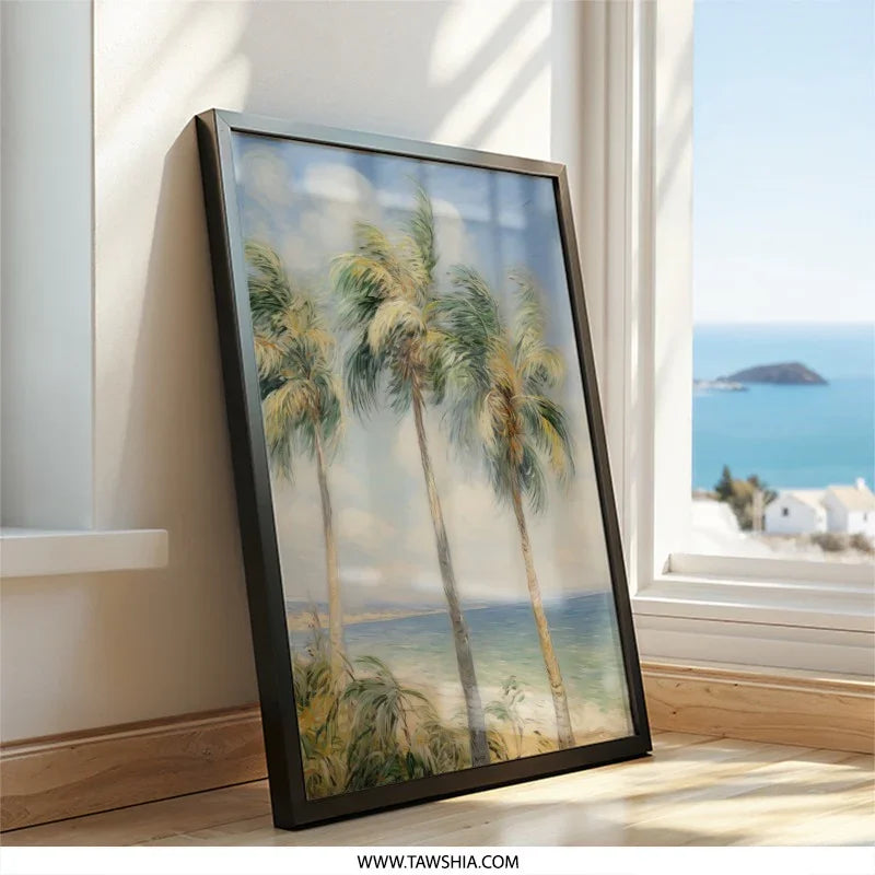 Tropical Palm Trees Wall Art, Beach Painting Print, Coastal Decor Artwork, Summer Seascape Palms, Ocean View Wall Decor, Tropical Wall Art - Tawshia