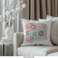 Retro Camera Pillow, Cute Photography Decor, Kawaii Style Pillow, Gift for Photographer, Nostalgic Home Accent - Tawshia