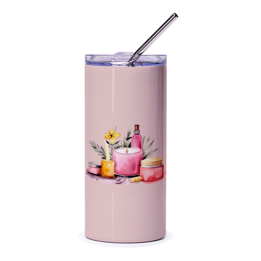 Spa Day Tumbler, Relaxation Tumbler, Candles and Flowers Tumbler, Gift For Her, Self Care Tumbler, Tumbler with Straw, Hydration Tumbler - Tawshia