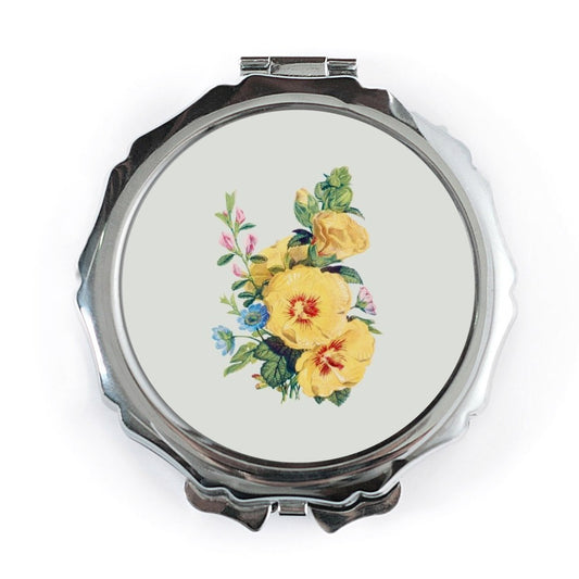 Yellow Hibiscus Pocket Mirror, Floral Pocket Mirror, Vintage Botanical, Makeup Mirror, Gift for Her, Compact Mirror, Handbag Mirror - Tawshia
