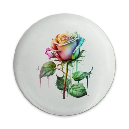 Rainbow Rose Pinback Button, Watercolor Flower Badge, Floral Accessories, Colorful Floral Button, Rose Flower Pin, Trendy Button - Tawshia