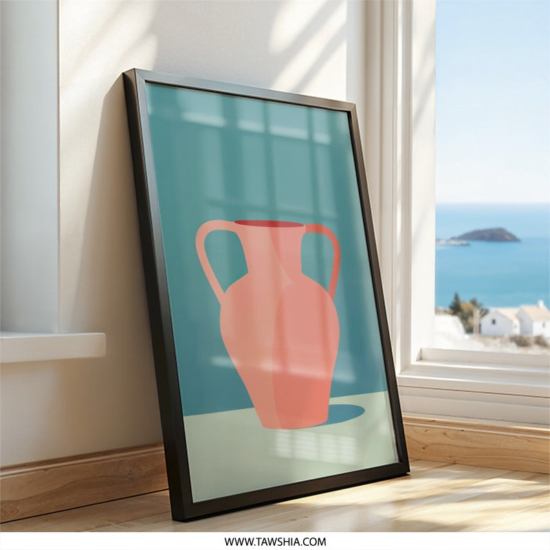 Peach Vase Wall Art, Modern Home Decor, Minimalist Art Print, Living Room Art, Still Life Art, Framed Wall Decor, Pottery Art - Tawshia