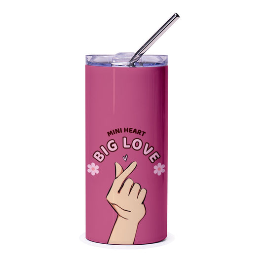 Mini Heart Big Love Tumbler, Korean Finger Heart, Love Tumbler, Tumbler with Straw, K Pop Tumbler, Gift for Her, Pink Tumbler - Tawshia