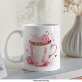 Heart Coffee Mug, Watercolor Mug, Love Mug, Valentine's Day Mug, Hearts Mug, Pink Mug, Cute Mug - Tawshia